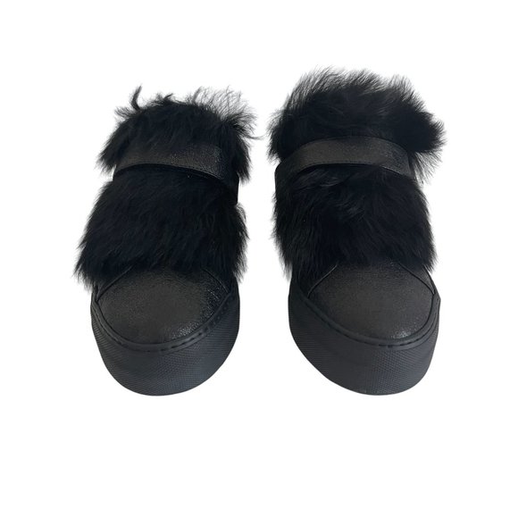 MONCLER Victoire Black Leather Sneaker With Fur Women's, UK 38, NWB - Picture 2 of 12